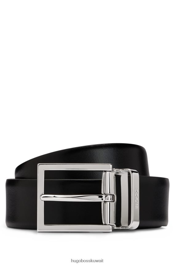 4TFNJN5530 أسود Hugo Boss حزام من الجلد الإيطالي ذو وجهين مع إبزيم سريع التحرير باللون الأسود
