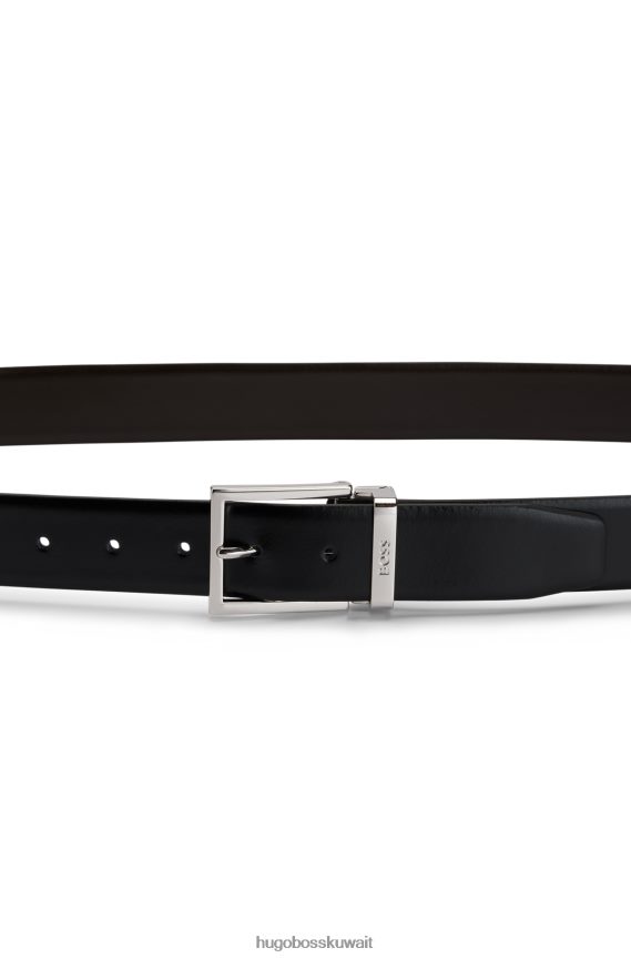 4TFNJN5530 أسود Hugo Boss حزام من الجلد الإيطالي ذو وجهين مع إبزيم سريع التحرير باللون الأسود