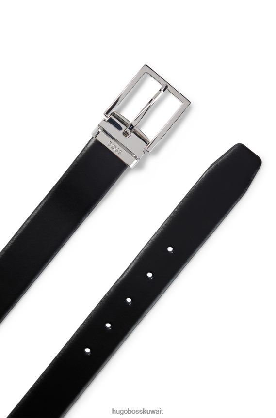 4TFNJN5530 أسود Hugo Boss حزام من الجلد الإيطالي ذو وجهين مع إبزيم سريع التحرير باللون الأسود