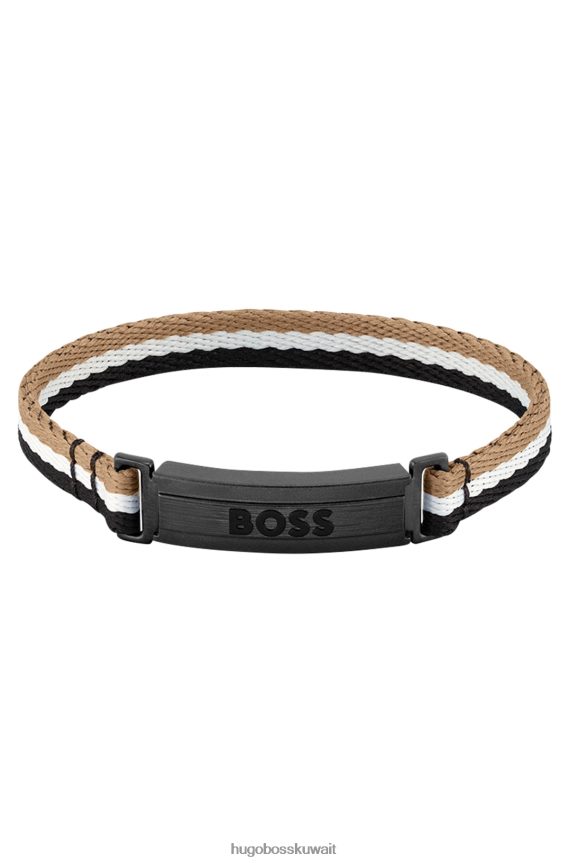 4TFNJN5531 حزمة مسبقة متنوعة Hugo Boss مجموعة متنوعة من الأساور المخططة مسبقًا مع مشبك الشعار: هوغو متوسط