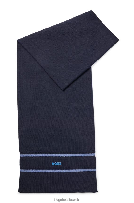 4TFNJN5533 أزرق غامق Hugo Boss وشاح هوغو باللون الأزرق الداكن مع شريط عاكس وشعار مزخرف