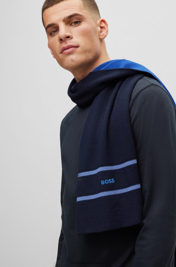 4TFNJN5533 أزرق غامق Hugo Boss وشاح هوغو باللون الأزرق الداكن مع شريط عاكس وشعار مزخرف