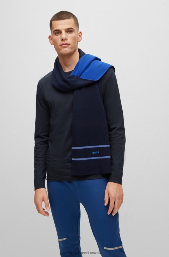 4TFNJN5533 أزرق غامق Hugo Boss وشاح هوغو باللون الأزرق الداكن مع شريط عاكس وشعار مزخرف