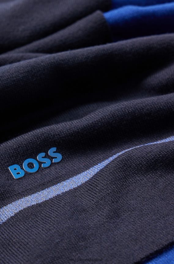4TFNJN5533 أزرق غامق Hugo Boss وشاح هوغو باللون الأزرق الداكن مع شريط عاكس وشعار مزخرف