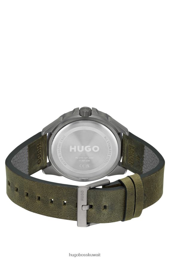 4TFNJN5534 حزمة مسبقة متنوعة Hugo Boss ساعة مطلية باللون الرمادي مع حزام جلدي مزين بالشعار