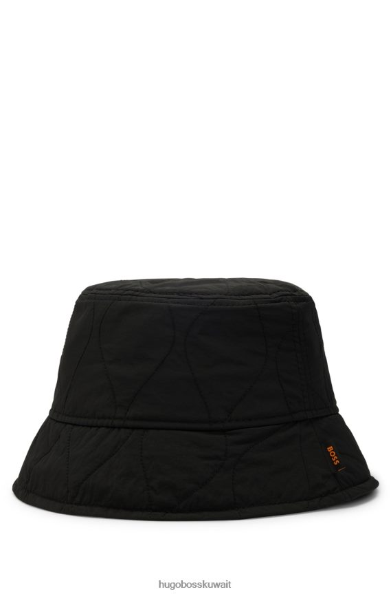 4TFNJN5535 أسود Hugo Boss قبعة دلو مبطنة باللون الأسود من Hugo مع شعار العلم