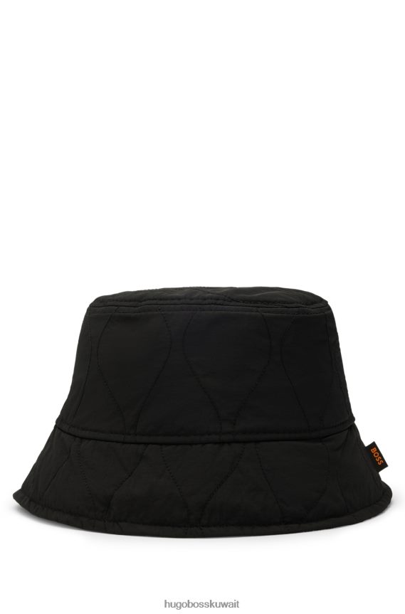 4TFNJN5535 أسود Hugo Boss قبعة دلو مبطنة باللون الأسود من Hugo مع شعار العلم