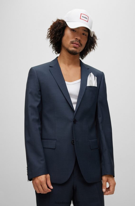 4TFNJN5539 أبيض Hugo Boss قبعة من نسيج قطني طويل مع شعار بإطار أحمر باللون الأبيض