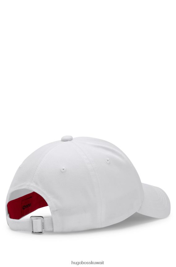4TFNJN5539 أبيض Hugo Boss قبعة من نسيج قطني طويل مع شعار بإطار أحمر باللون الأبيض