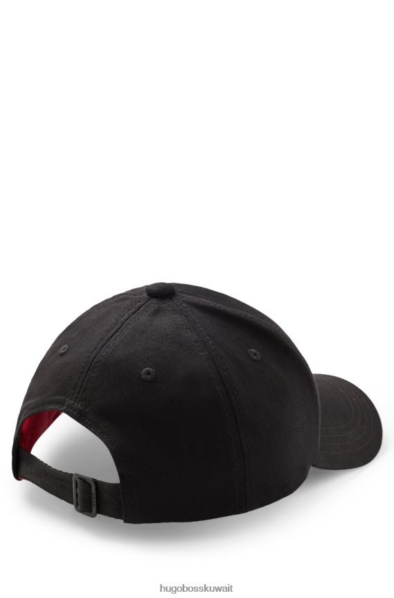4TFNJN5540 أسود Hugo Boss قبعة هوغو قطنية طويلة سوداء مع شعار بإطار أحمر