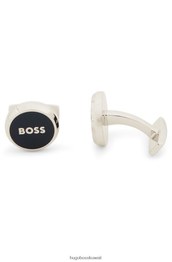 4TFNJN5541 فضة Hugo Boss أزرار أكمام هوغو فضية مستديرة من النحاس مع شعار متباين