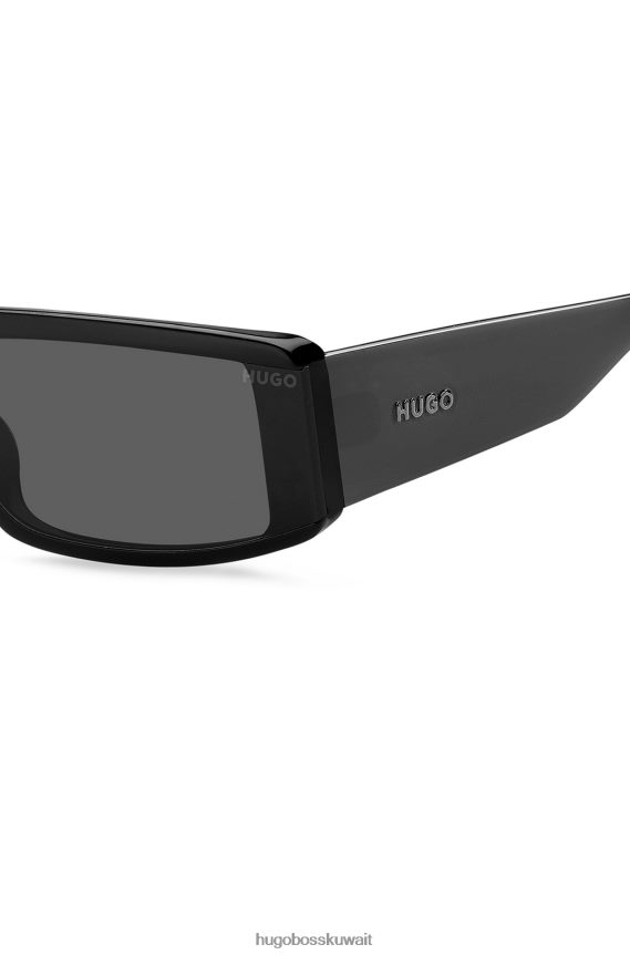 4TFNJN5542 حزمة مسبقة متنوعة Hugo Boss نظارات هوغو الشمسية على شكل قناع من الأسيتات باللون الأسود مع طباعة الشعار، عبوة متنوعة مسبقة الصنع