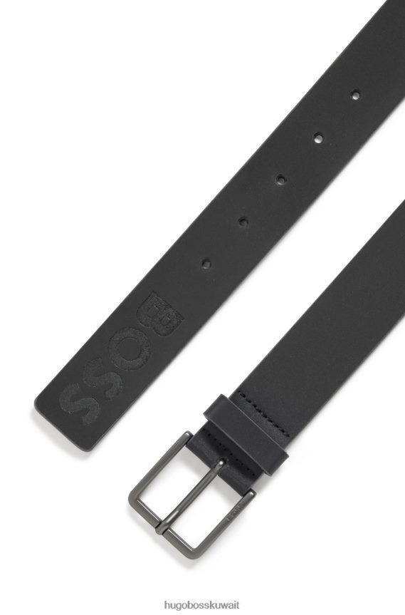 4TFNJN5548 أسود Hugo Boss حزام هوغو من الجلد الإيطالي باللون الأسود مع حواف ملونة