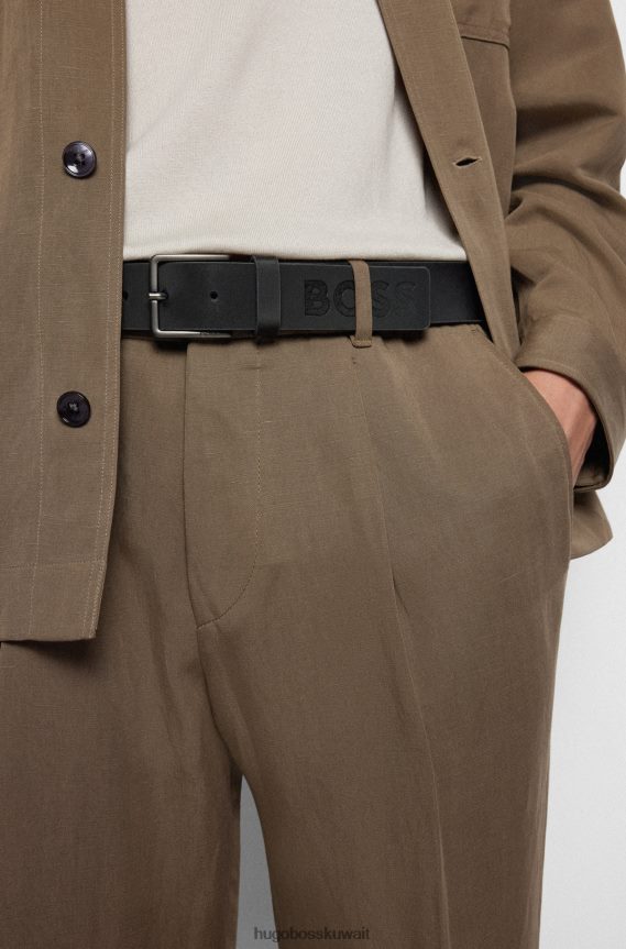 4TFNJN5548 أسود Hugo Boss حزام هوغو من الجلد الإيطالي باللون الأسود مع حواف ملونة