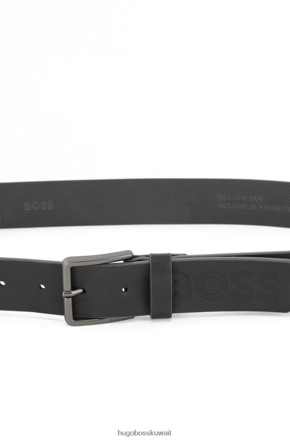 4TFNJN5548 أسود Hugo Boss حزام هوغو من الجلد الإيطالي باللون الأسود مع حواف ملونة