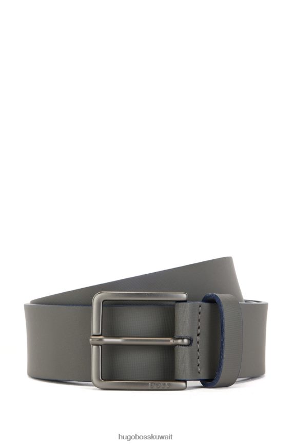 4TFNJN5549 رمادي Hugo Boss حزام هوغو من الجلد الإيطالي بحواف ملونة باللون الرمادي