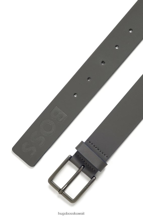 4TFNJN5549 رمادي Hugo Boss حزام هوغو من الجلد الإيطالي بحواف ملونة باللون الرمادي