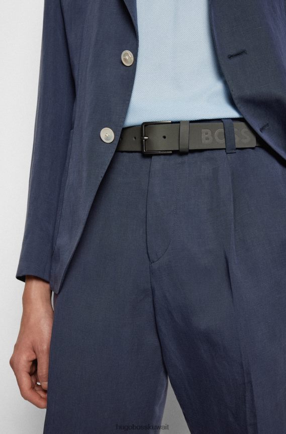 4TFNJN5549 رمادي Hugo Boss حزام هوغو من الجلد الإيطالي بحواف ملونة باللون الرمادي