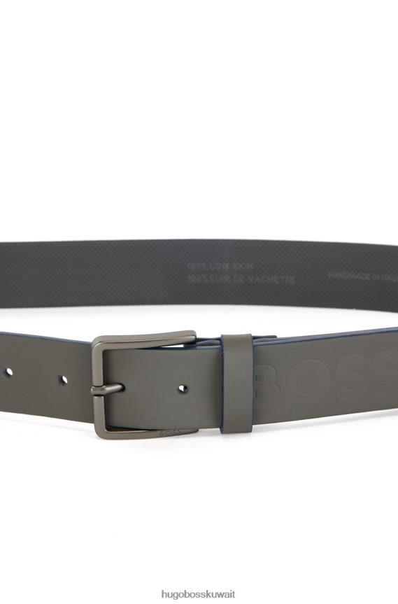 4TFNJN5549 رمادي Hugo Boss حزام هوغو من الجلد الإيطالي بحواف ملونة باللون الرمادي