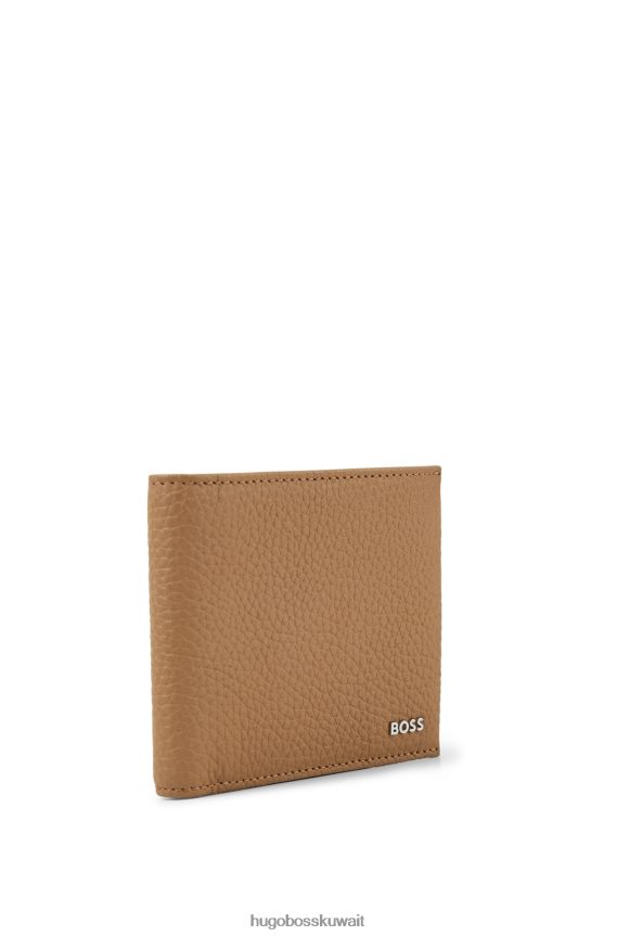 4TFNJN5568 البني الفاتح Hugo Boss محفظة من الجلد الإيطالي مع شعار هيوجو باللون البني الفاتح