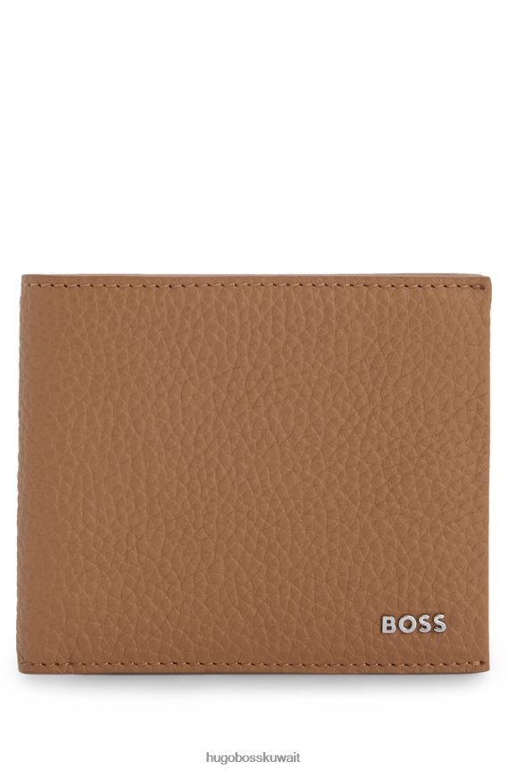 4TFNJN5569 اللون البيج Hugo Boss محفظة من الجلد الإيطالي باللون البيج مع شعار Hugo باللون الفضي