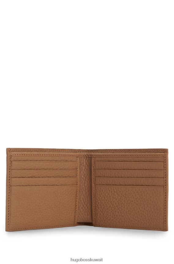 4TFNJN5569 اللون البيج Hugo Boss محفظة من الجلد الإيطالي باللون البيج مع شعار Hugo باللون الفضي