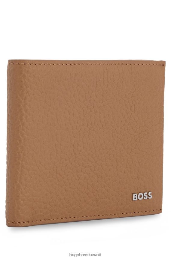 4TFNJN5569 اللون البيج Hugo Boss محفظة من الجلد الإيطالي باللون البيج مع شعار Hugo باللون الفضي