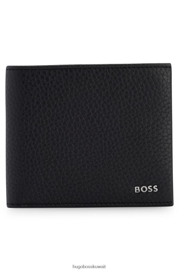 4TFNJN5570 أسود Hugo Boss محفظة من الجلد الإيطالي مع شعار الأجهزة الفضية باللون الأسود