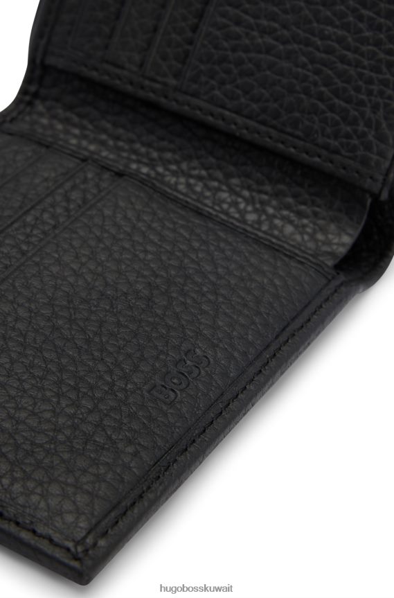 4TFNJN5570 أسود Hugo Boss محفظة من الجلد الإيطالي مع شعار الأجهزة الفضية باللون الأسود