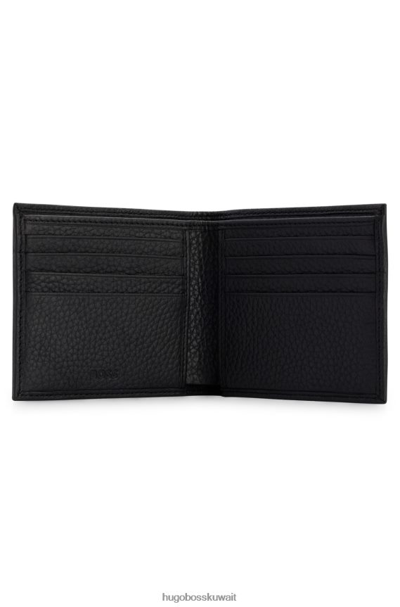 4TFNJN5570 أسود Hugo Boss محفظة من الجلد الإيطالي مع شعار الأجهزة الفضية باللون الأسود