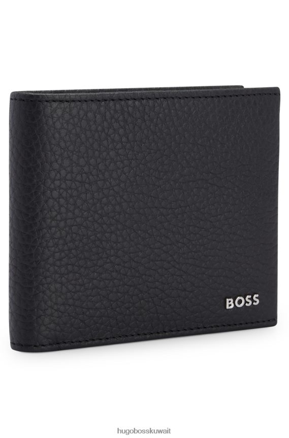 4TFNJN5570 أسود Hugo Boss محفظة من الجلد الإيطالي مع شعار الأجهزة الفضية باللون الأسود