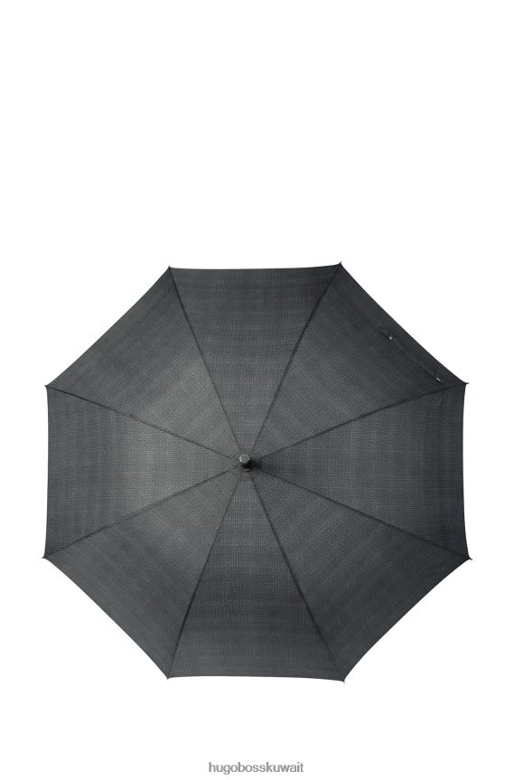 4TFNJN5576 الرمادي الداكن Hugo Boss مظلة منقوشة باللون الرمادي الداكن مع مقبض هوغو من الجلد الصناعي