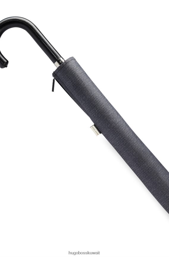 4TFNJN5576 الرمادي الداكن Hugo Boss مظلة منقوشة باللون الرمادي الداكن مع مقبض هوغو من الجلد الصناعي