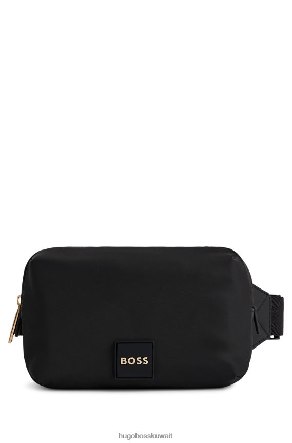4TFNJN5578 أسود Hugo Boss حقيبة حزام هوغو من النايلون المُعاد تدويره باللون الأسود مع أجزاء معدنية ذهبية اللون