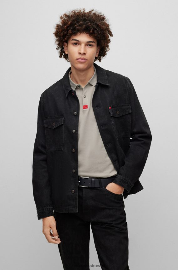 4TFNJN5579 أزرق غامق Hugo Boss حزام من الجلد المحبب مع أجزاء معدنية مصقولة