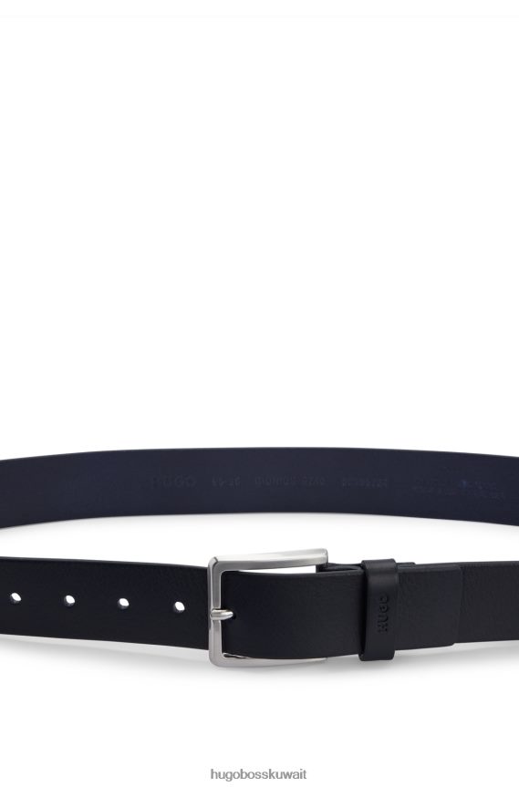 4TFNJN5579 أزرق غامق Hugo Boss حزام من الجلد المحبب مع أجزاء معدنية مصقولة