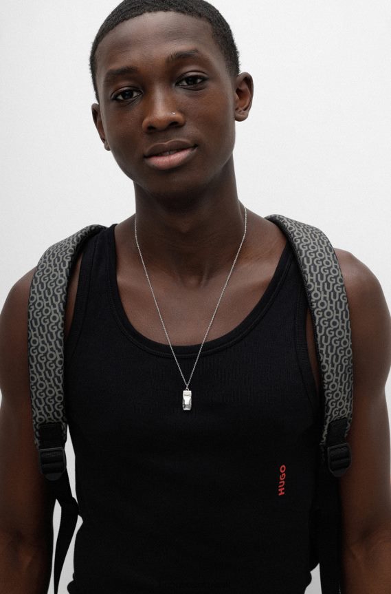 4TFNJN5580 فضة Hugo Boss هوغو قلادة فضية من الستانلس ستيل مع قلادة على شكل سيارة