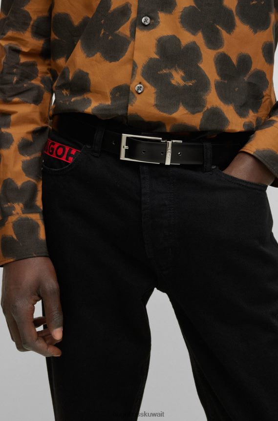 4TFNJN5584 أسود Hugo Boss حزام جلدي ذو وجهين بلمسات نهائية ناعمة ومنظمة باللون الأسود