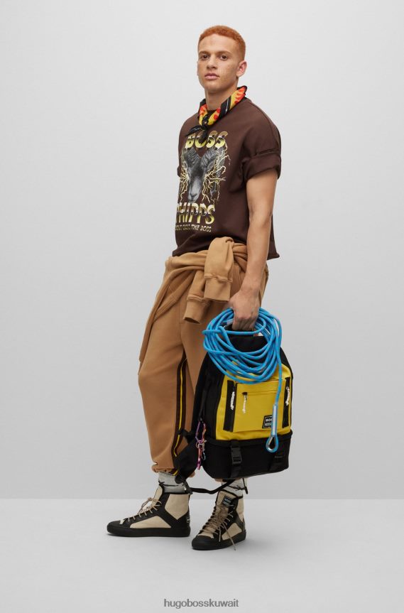 4TFNJN5587 أصفر Hugo Boss حقيبة ظهر من القماش المعاد تدويره من فيبس