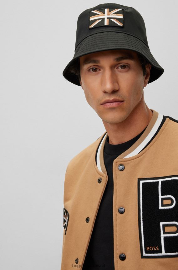 4TFNJN5589 أسود Hugo Boss قبعة دلو يونيون جاك من قطن ميلرين البريطاني باللون الأسود