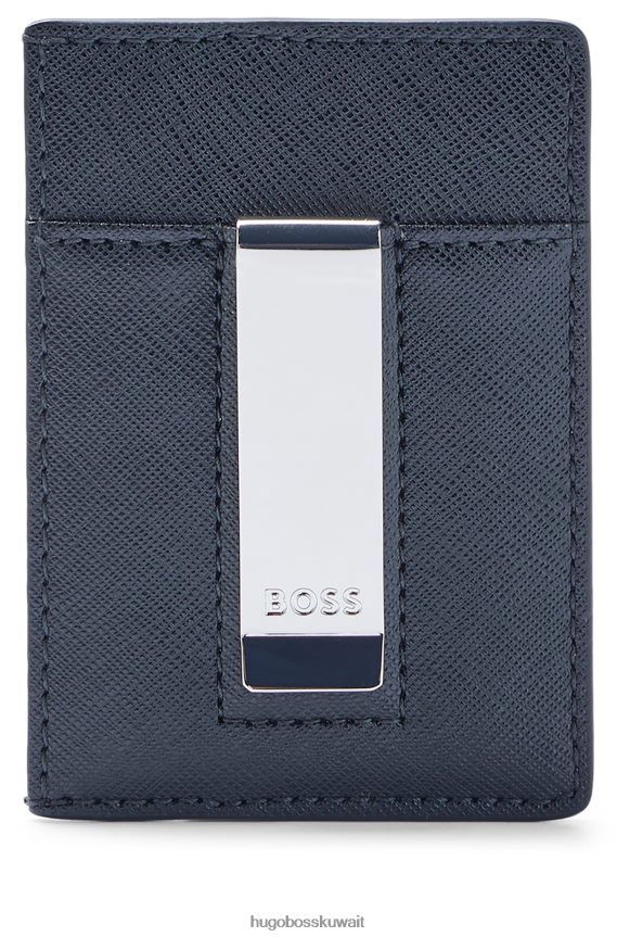 4TFNJN5592 أزرق غامق Hugo Boss حامل بطاقات هوغو بمشبك نقود باللون الأزرق الداكن مع حروف الشعار