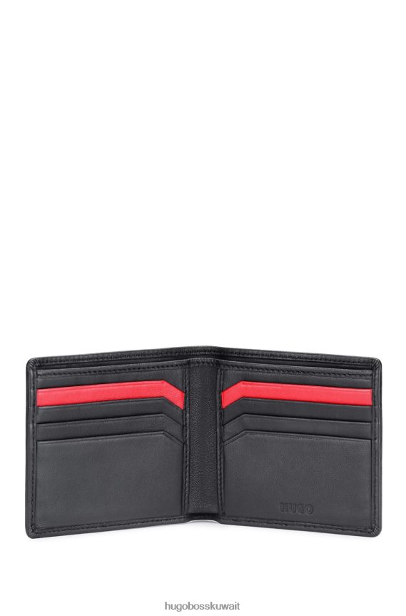 4TFNJN5593 أسود Hugo Boss محفظة هوغو من الجلد باللون الأسود مع شعار أحمر وفتحات متناسقة للبطاقات