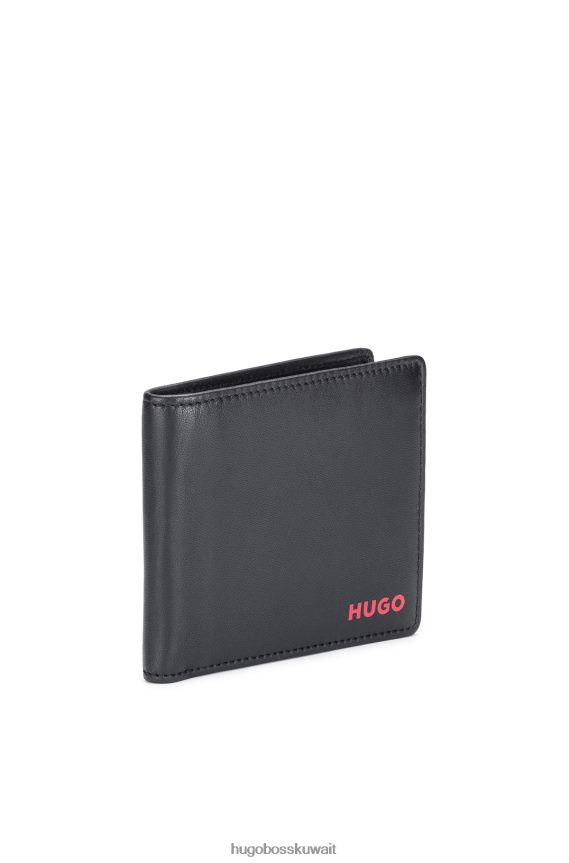 4TFNJN5593 أسود Hugo Boss محفظة هوغو من الجلد باللون الأسود مع شعار أحمر وفتحات متناسقة للبطاقات