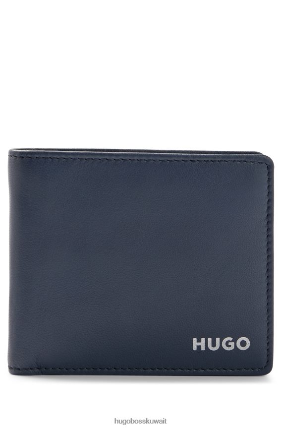 4TFNJN5594 أزرق غامق Hugo Boss محفظة هوغو جلدية مع شعار أحمر وفتحات متناسقة للبطاقات باللون الأزرق الداكن