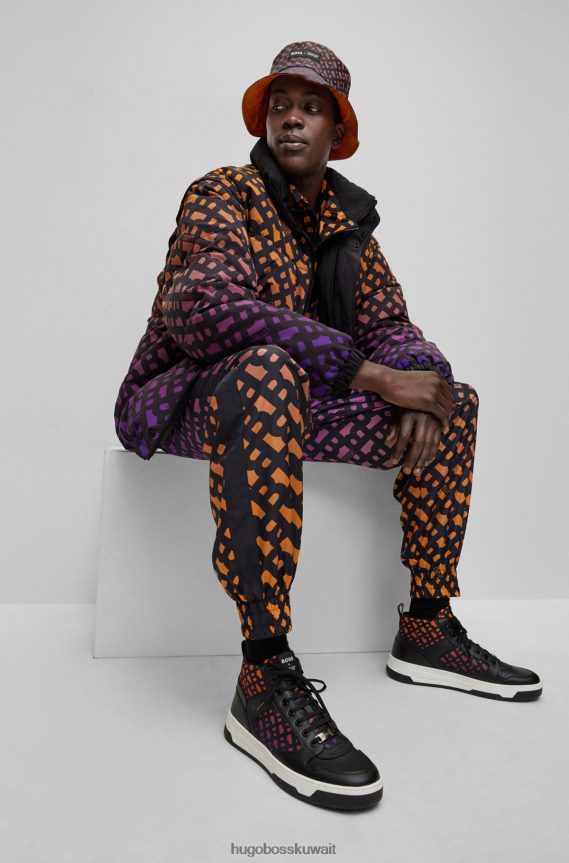 4TFNJN5595 برتقالي فاتح Hugo Boss قبعة دلو ذات وجهين × خابي مع حروف مونوغرامية على كامل التصميم