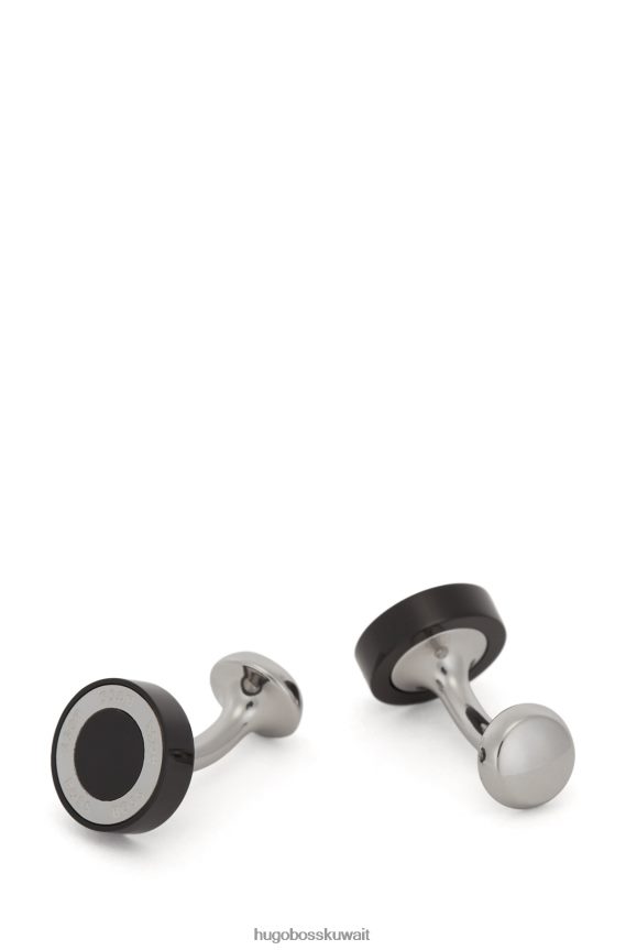 4TFNJN5601 أسود Hugo Boss أزرار أكمام هوغو مستديرة من المينا الأسود والفولاذ الأسود المصقول
