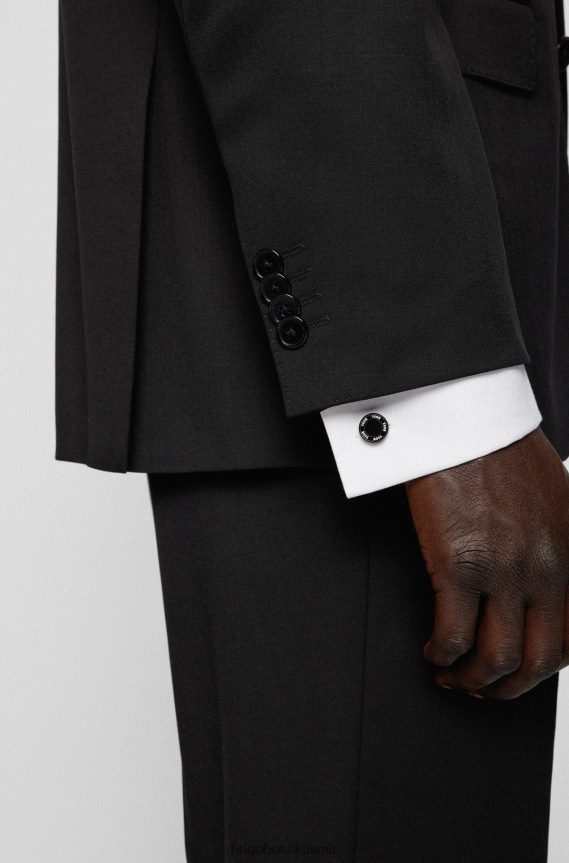 4TFNJN5601 أسود Hugo Boss أزرار أكمام هوغو مستديرة من المينا الأسود والفولاذ الأسود المصقول