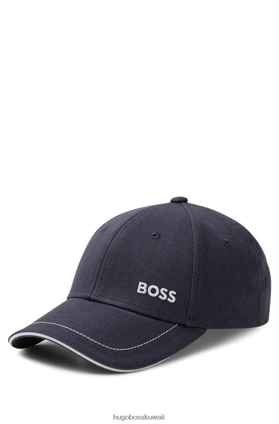 4TFNJN5603 أزرق غامق Hugo Boss قبعة من نسيج قطني طويل باللون الأزرق الداكن مع شعار هوغو متباين