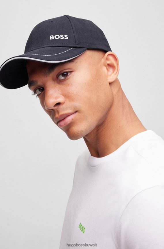 4TFNJN5603 أزرق غامق Hugo Boss قبعة من نسيج قطني طويل باللون الأزرق الداكن مع شعار هوغو متباين