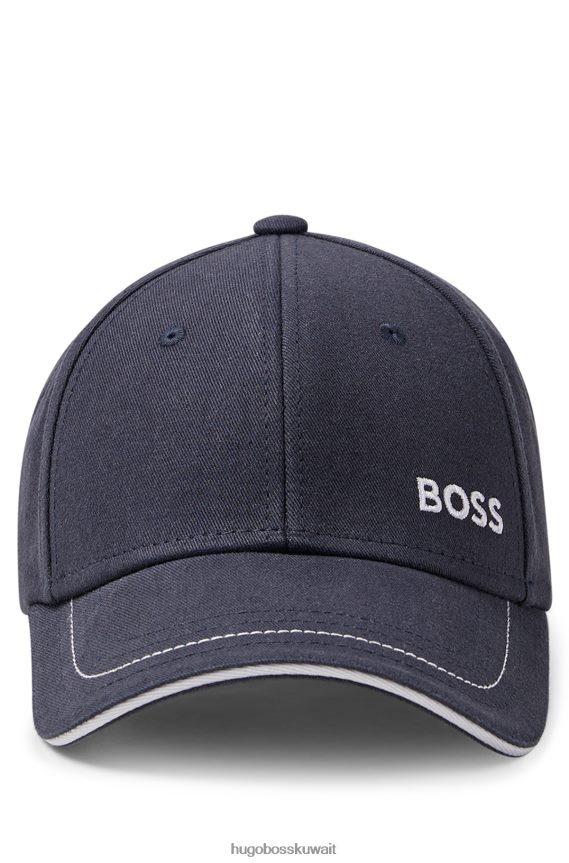 4TFNJN5603 أزرق غامق Hugo Boss قبعة من نسيج قطني طويل باللون الأزرق الداكن مع شعار هوغو متباين